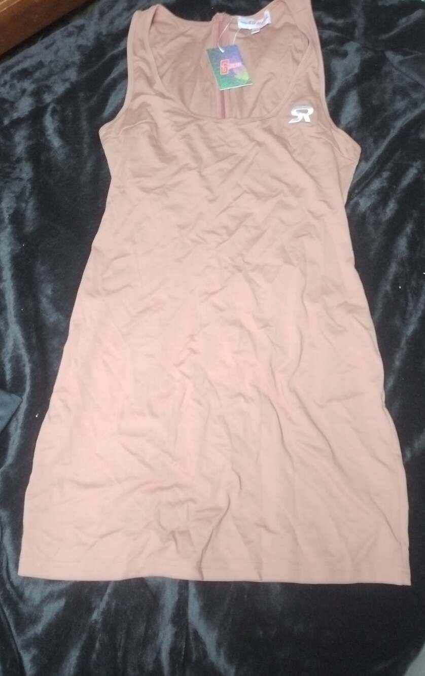 SO REAL Tan Sleeveless Tank Dress Front Zip with Logo Size L New With Tags